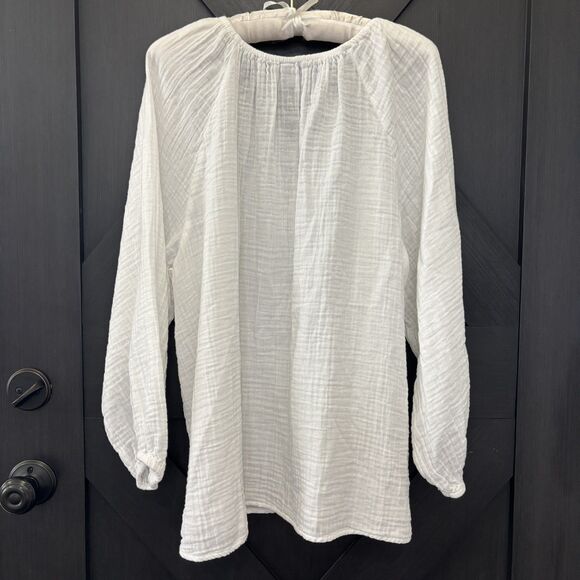 Old Navy Womens Top XXL Peasant Boho White Gauze 100% Cotton Beach Travel Resort - Picture 2 of 11